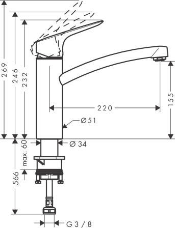 Смеситель для кухни hansgrohe MySport однорычажный, M, 13861000, хром