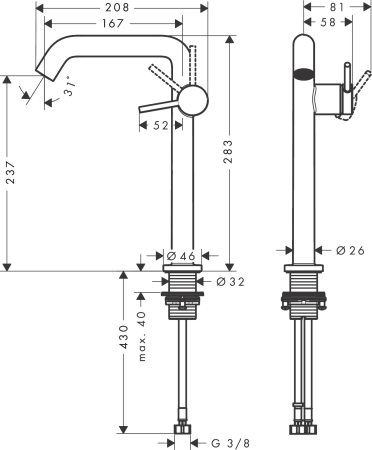 Смеситель для раковины hansgrohe Tecturis S 240 Fine, CoolStart, EcoSmart+, cо сливным гарнитуром Push-Open, 73370000, хром
