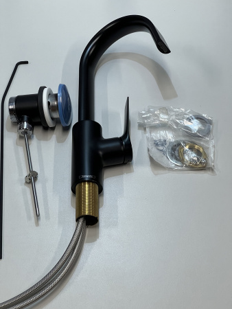 Смеситель для раковины hansgrohe Vivenis 210 с поворотным изливом и сливным гарнитуром, 75030670/U, матовый черный, уцененный товар