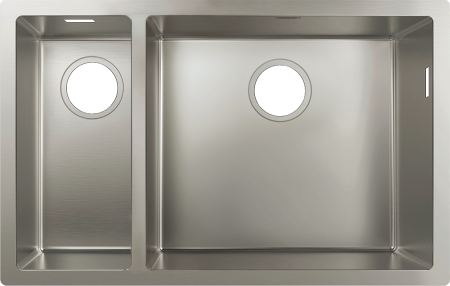 Кухонная мойка hansgrohe S71 S719-U655 интегрированная, с двумя чашами 180/450 43429800, нержавеющая сталь