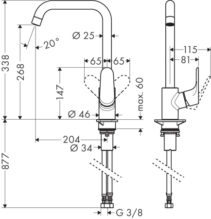 Смеситель для кухонной мойки hansgrohe Focus M41 260 с поворотным изливом 31820000/U, хром, уцененный товар
