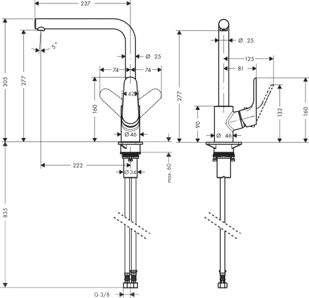 Смеситель для кухонной мойки hansgrohe Focus M41 280, с поворотным изливом 31817670, матовый черный