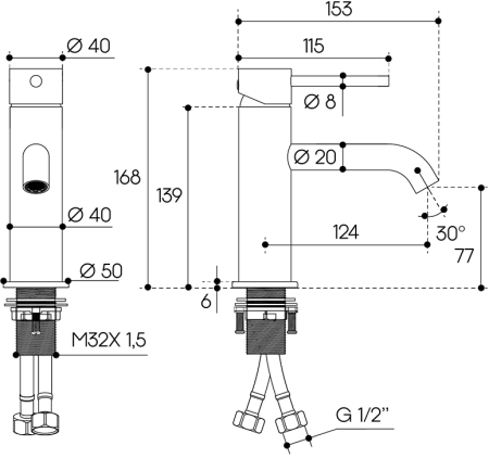 Смеситель для раковины Aqueduto CANO M-size CAN0200, хром