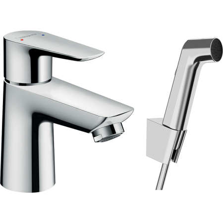 Смеситель для раковины hansgrohe Talis E со сливным гарнитуром и гигиеническим душем 71729000, хром