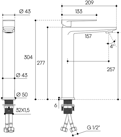 Смеситель для раковины Aqueduto LINHA L-size LIN0350, шлифованное золото